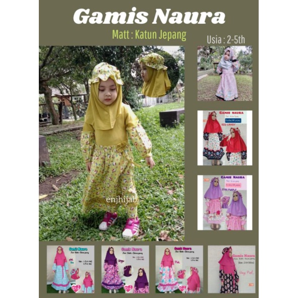 Gamis Anak Perempuan Baju Muslim Set Hijab Usia 3 4 5 Tahun  Katun Jepang