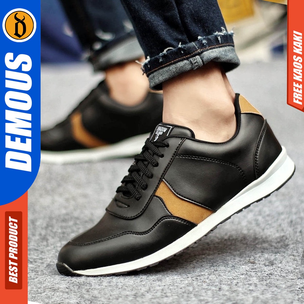 Demous Sepatu Kasual Pria Sneakers Kulit Pu Kerja Sporty Hitam Vargas