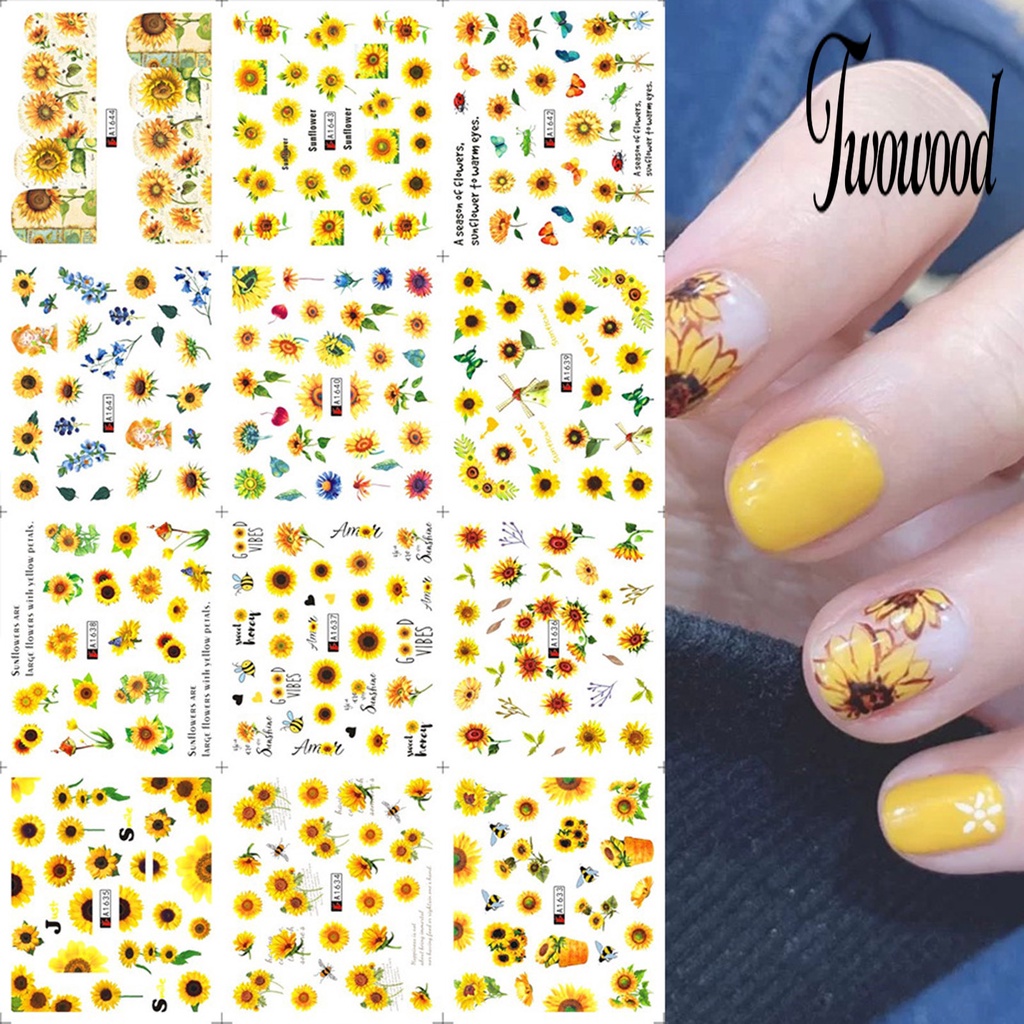 Twowood Stiker Kuku Motif Bunga Matahari Untuk Nail Art