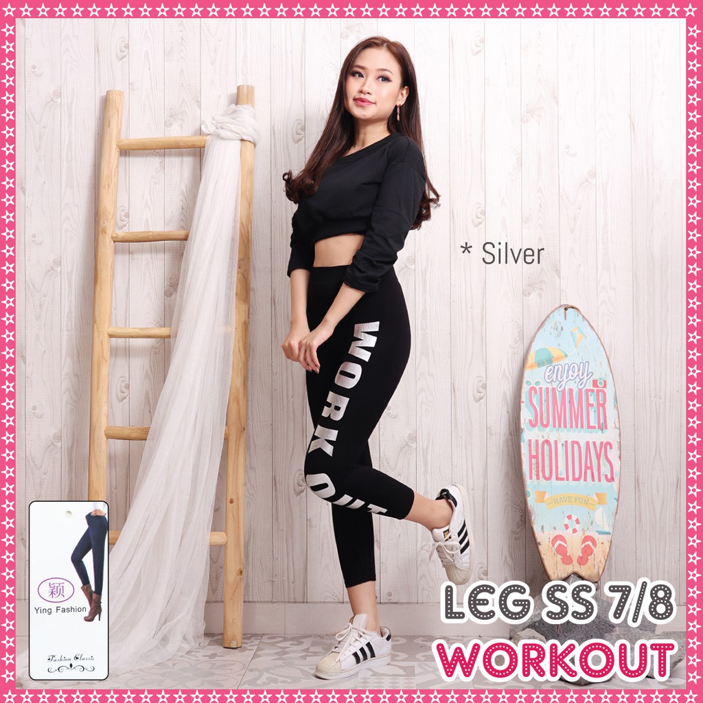 Legging Workout Pendek wanita / Legging ss workout pendek/ Legging sablon samping / legging jumbo work out