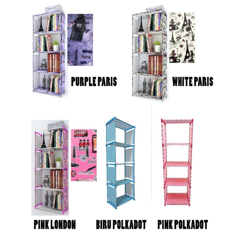 RAK BUKU SERBAGUNA BONGKAR PASANG 5 SUSUN 4SEKAT / RAK BONEKA / RAK BUKU / RAK HELM /RAK BAJU /