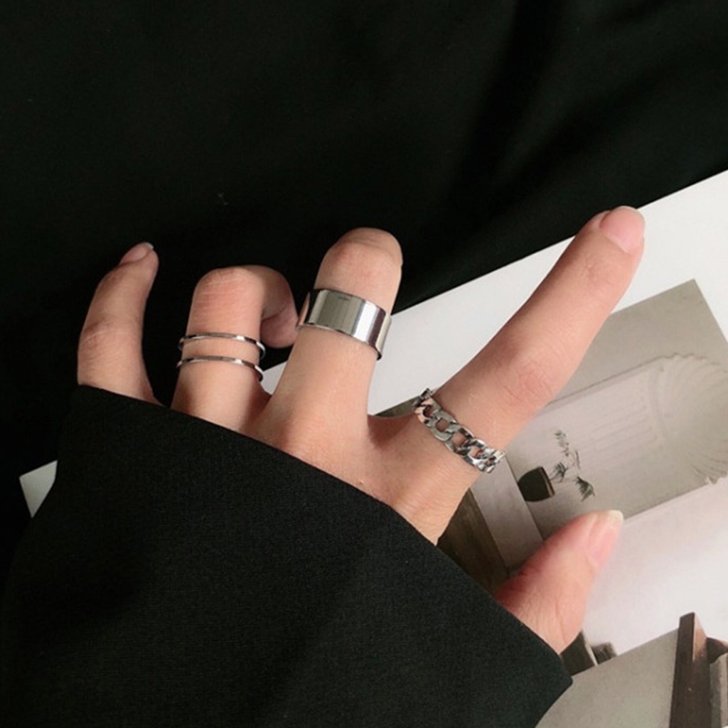 3pcs Cincin Model Terbuka Dapat Disesuaikan Gaya Hip Hop Untuk Wanita