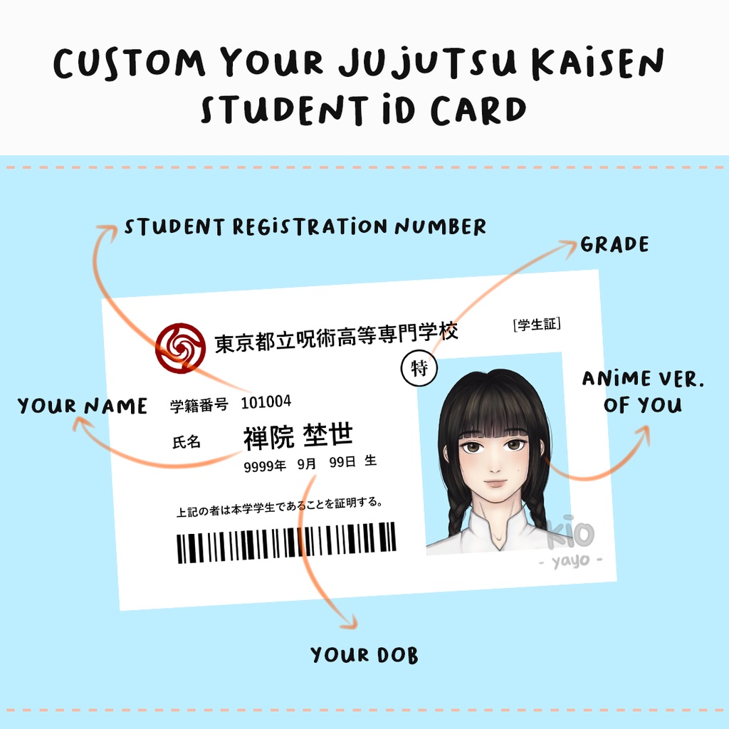 Custom Jujutsu Kaisen Student ID Card by Kioyayo
