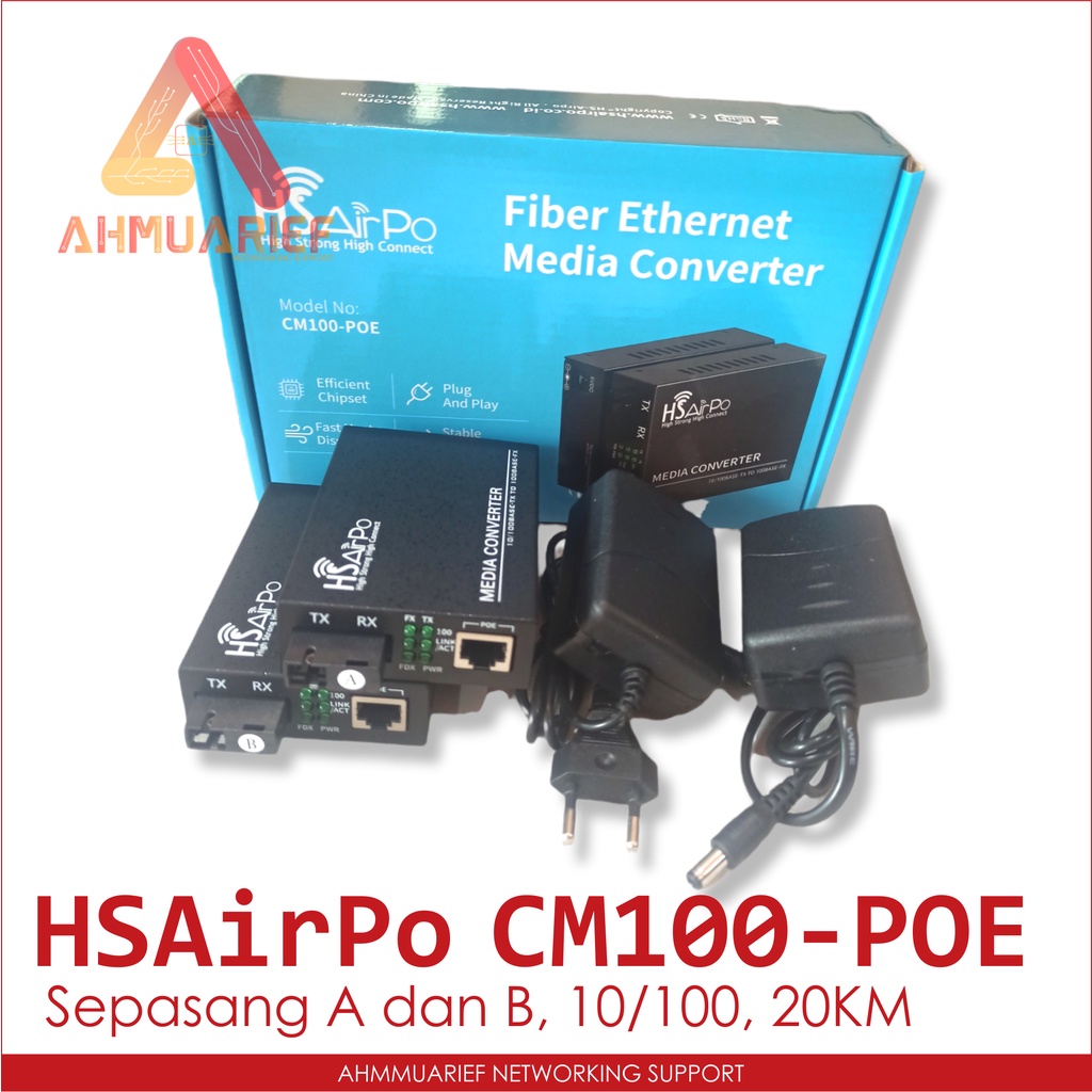 HSAirPo HS AirPo CM100 Support POE Fiber Optik Media Converter 100Mbps 20KM