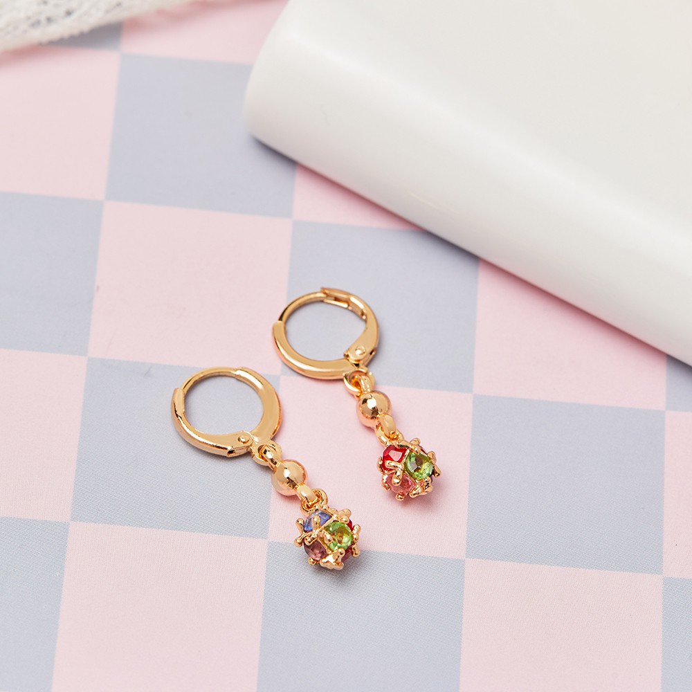 Y402 [Cod]Anting Juntai Permata Berwarna Aksesoris Wanita Lapis Emas 24k Korea Fashion Anting Tusuk Anti Karat Anti Luntur Tidak Alergi