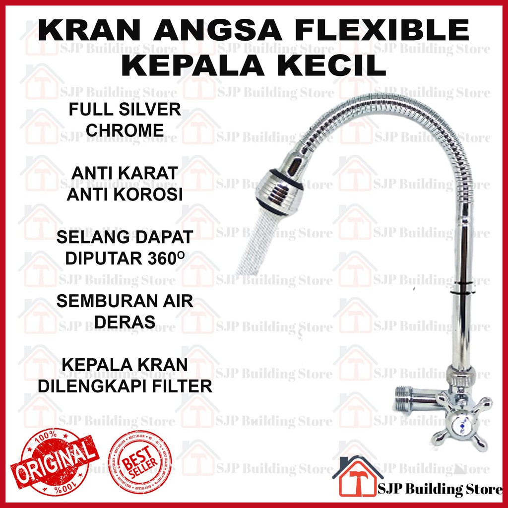 Kran Angsa Flexibel Kepala Pendek 1/2 inch Keran Cuci Dapur Stainless 1/2 inch Kran Angsa Flexible kepala kecil