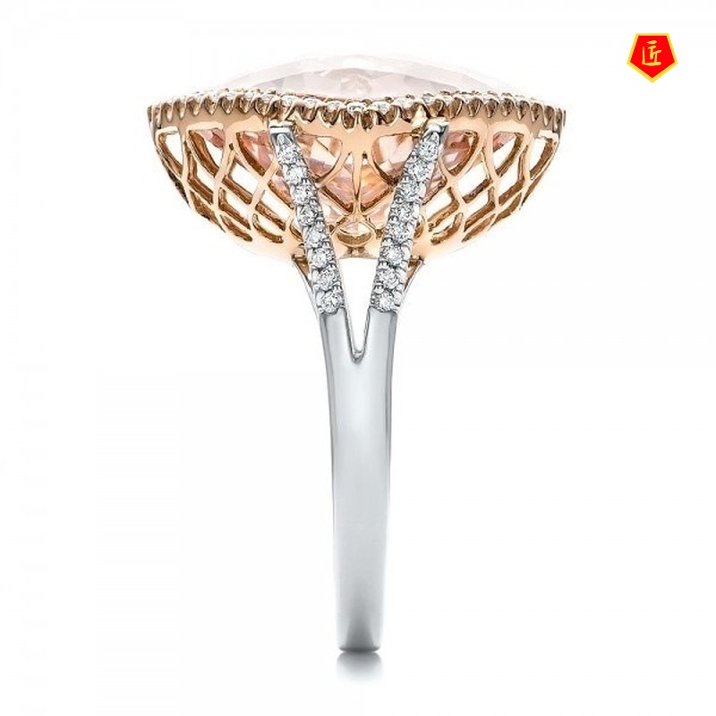 [Ready Stock]Inlaid Champagne Gem Ring 14K Rose Gold