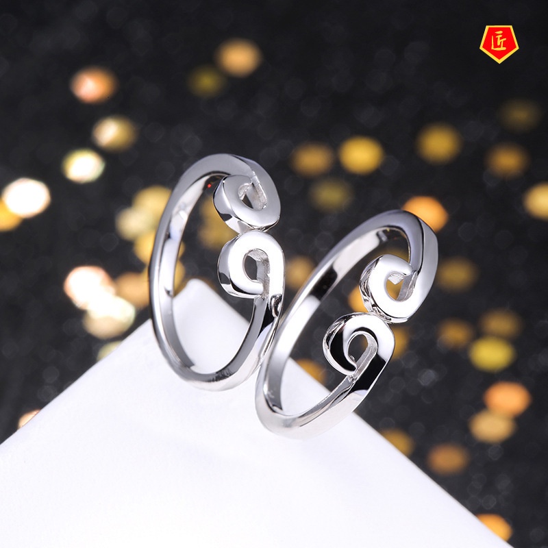 [Ready Stock]Creative Personality Silver Hoop Opening Couple Ring