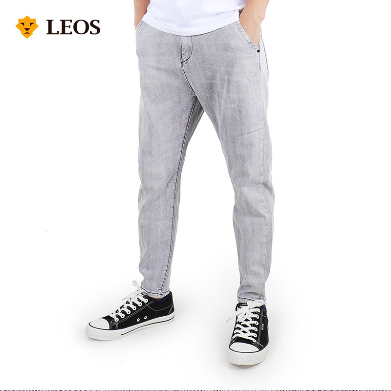 

LEOS Original Celana Panjang Jeans 9/10 Slim Fit Herringbone Pria – Light Black Grey (COD)