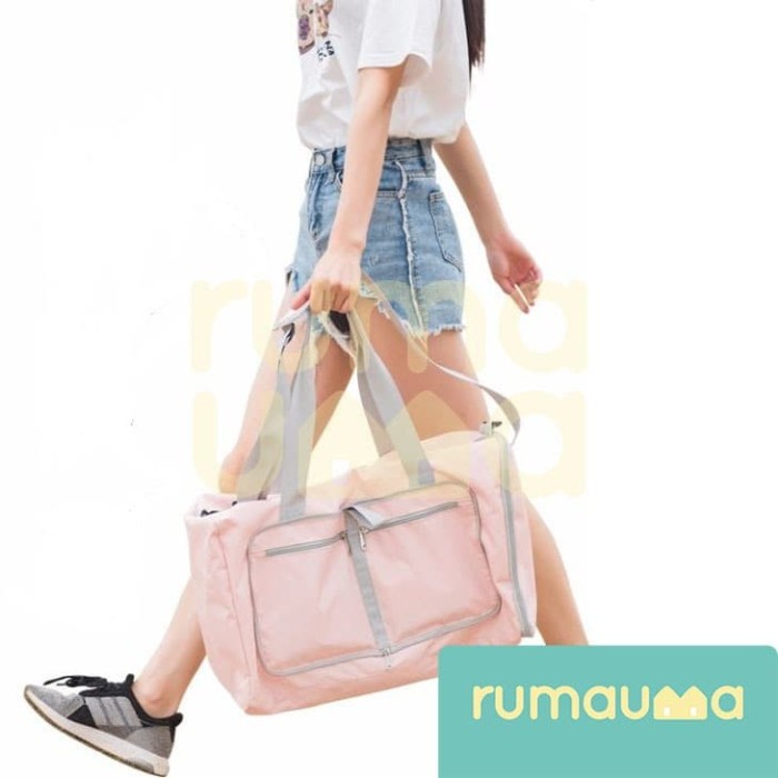 Tas Duffel Organizer RUMAUMA Tas GYM Olahraga Foldable Sports Travel Waterproof Bag Besar - Merah (N