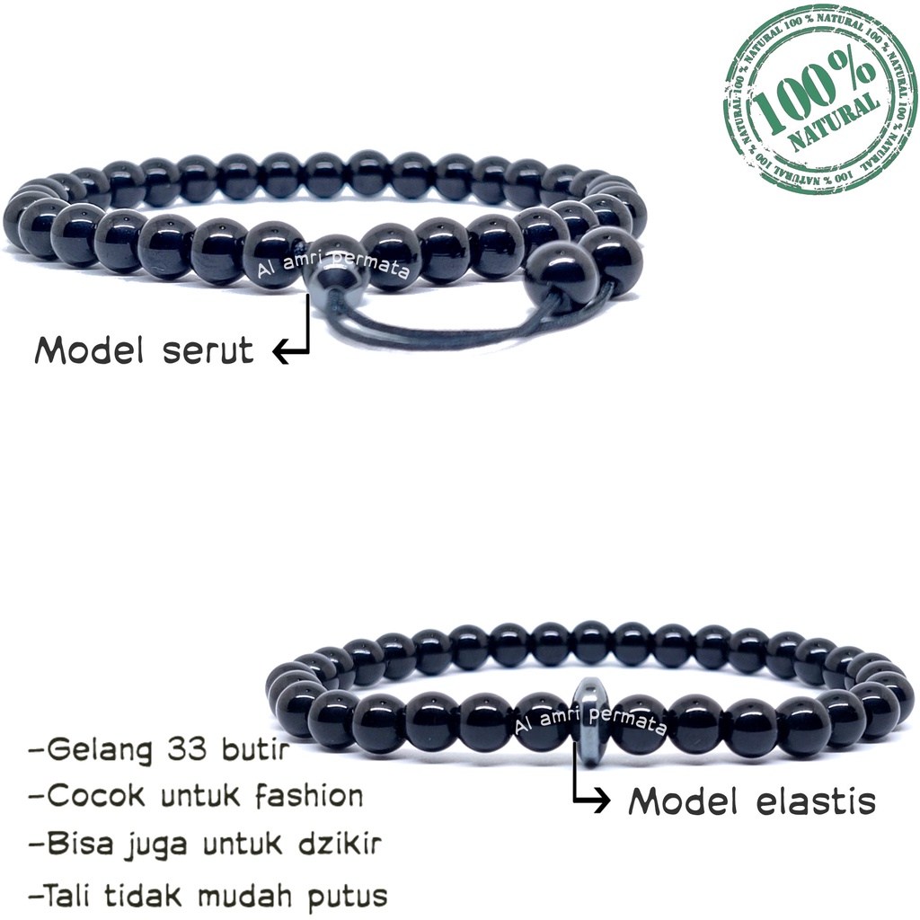 Gelang batu black onyx glossy Gelang tasbih black onyx gelang 33 butir Batu black agate