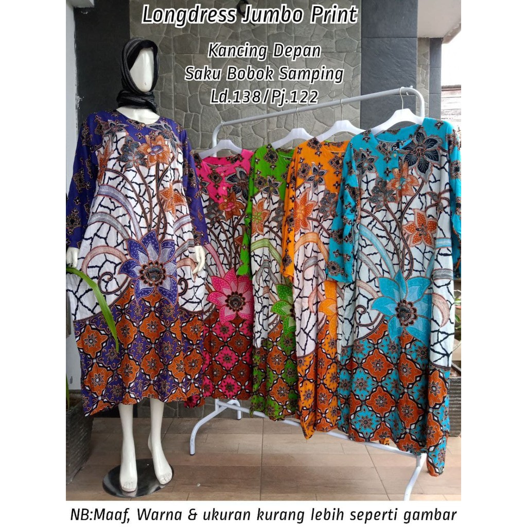 {PROMO} Daster Wanita Longdress Jumbo Print Lengan Panjang, Busui Acak, Batik Asli Pekalongan