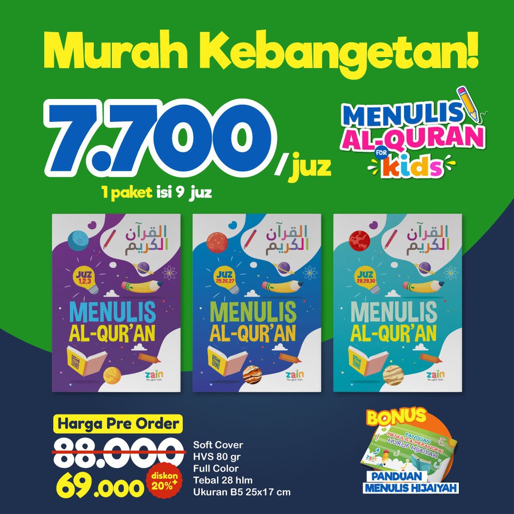 Buku Menulis Al-Qur'an for Kids (Juz 1-3, 25-27, 28-30) Follow the line alquran tulis menulis alqura