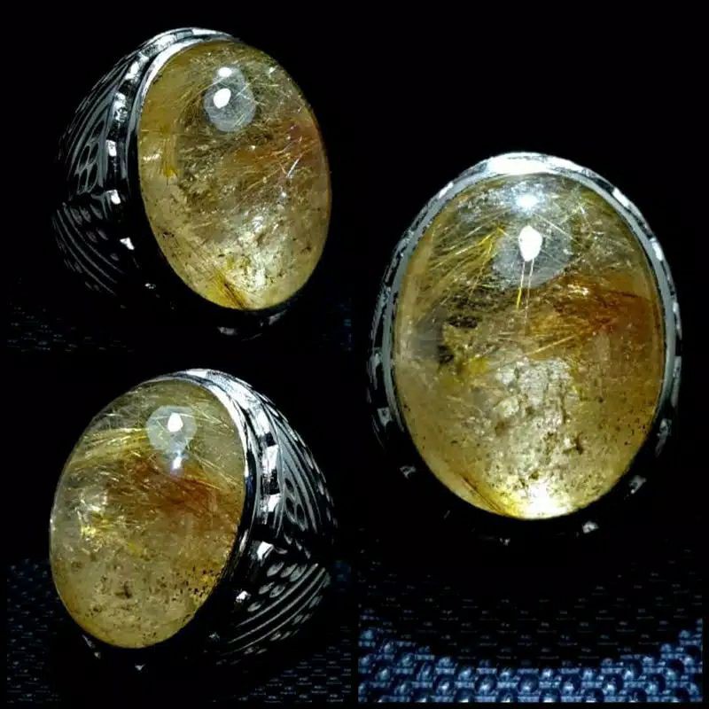 CINCIN BATU AKIK KECUBUNG CENDANA RAMBUT EMAS