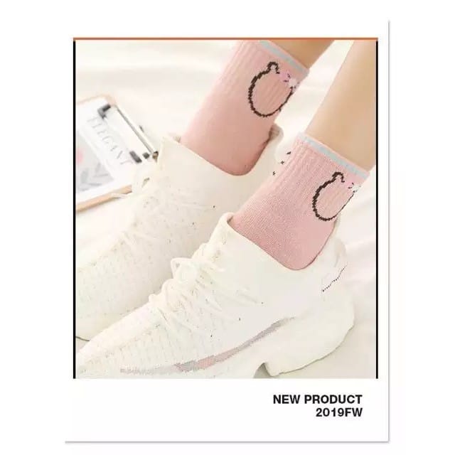 ✌️ Veshop ✌️ A044 KAOS KAKI UNISEX PANJANG DIATAS MATA KAKI MOTIF GARIS BUAH POLOS KUALITAS PREMIUM-5