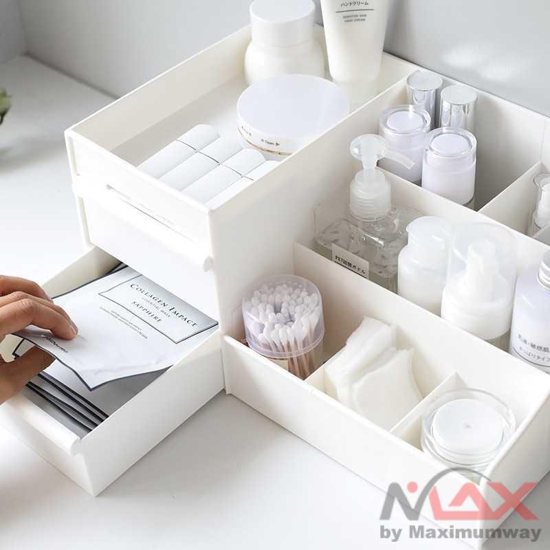 Rak Kosmetik Organizer Makeup Meja Capstok Rak Susun Make Up Cosmetik Kotak Penyimpanan Peralatan Rias pribadi Organizer Make Up Storage Plastic Box Wooden Large Capacity Cosmetic Storage Drawer Makeup Dressing Table Skin Care Rack