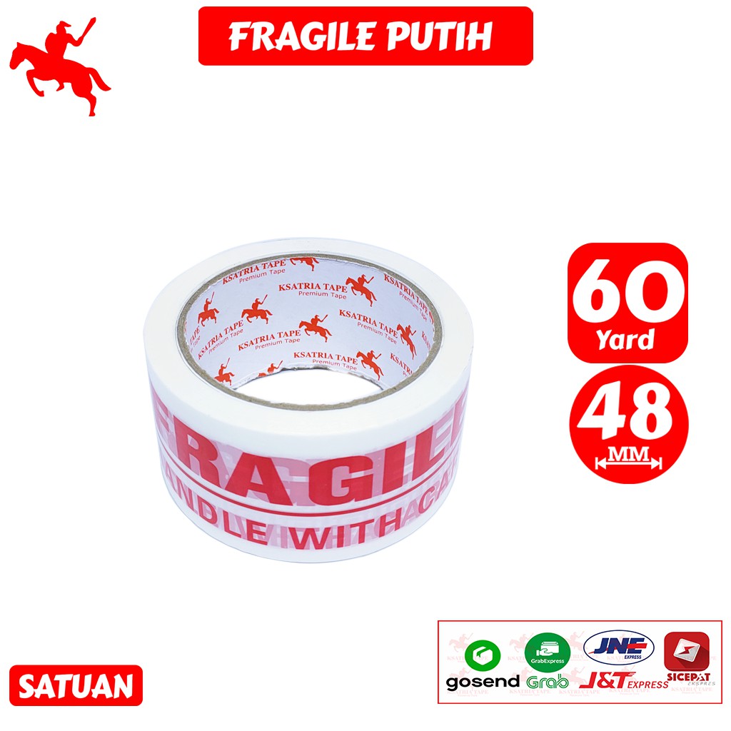 

Lakban OPP Tape / Lakban Fragile Putih KSATRIA Tape 60 Yard