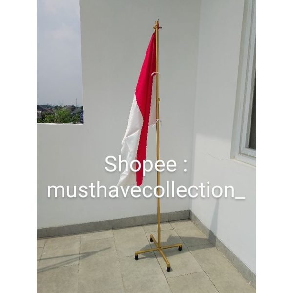 TIANG BENDERA INDOOR PATAKA TATAKAN DUDUKAN KAYU BESI BAMBU ALUMINIUM Gantungan tiang baju dua arah 