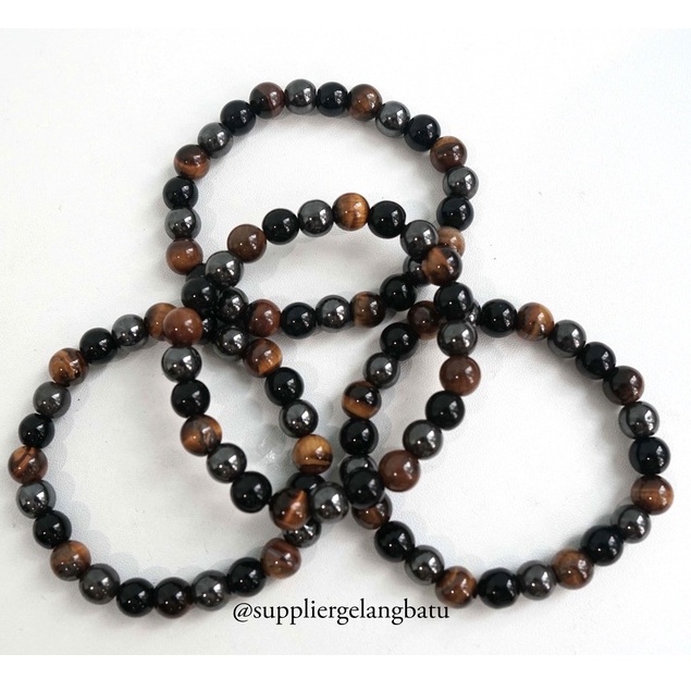 Gelang Kesehatan Natural Hematite Magnetic Tiger Eye Black Onyx mewah