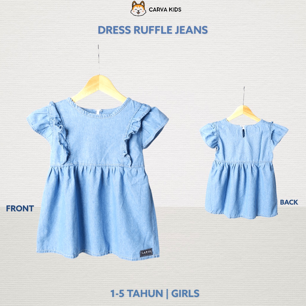 DRESS CARVA ANAK RUFFLE SOFT JEANS BAYI PEREMPUAN RAPUNZEL LUCU IMUT BEST SELLER TERMURAH