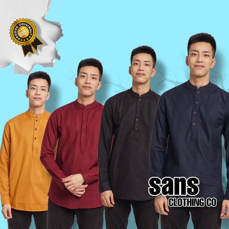 Kemeja Kurta Koko Shanghai Pria Slim Fit Lengan Panjang Mint Green - Sans Clothing Co. E-1411