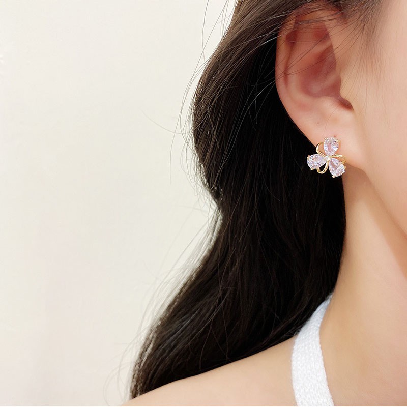 Shuling925anting Perak Jarum Perempuan Anting Stud Bunga Zirkon Super Imut