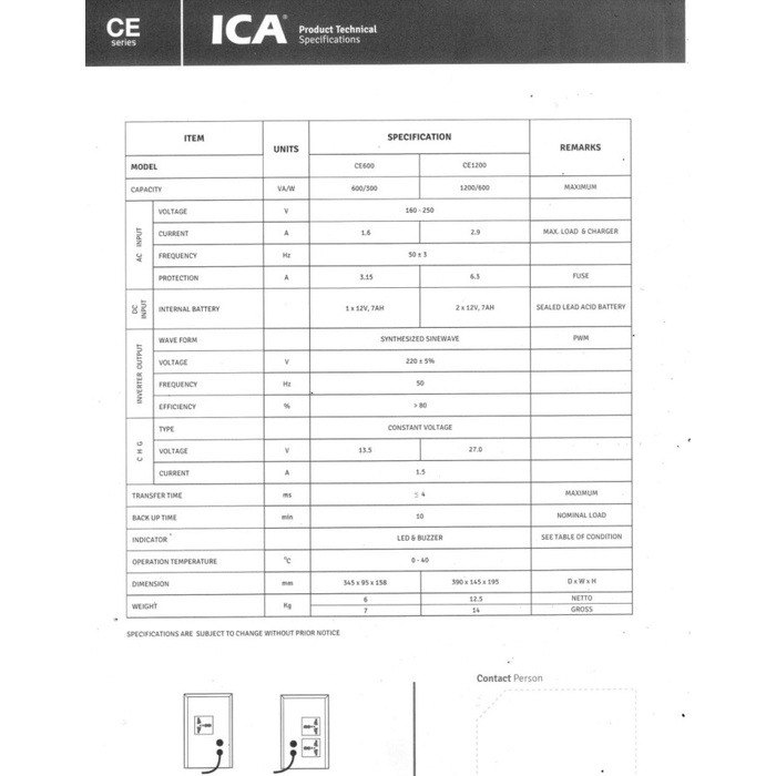 UPS ICA CE600 (600VA/300 Watt) STABILIZER+BACKUP PC|GARANSI RESMI