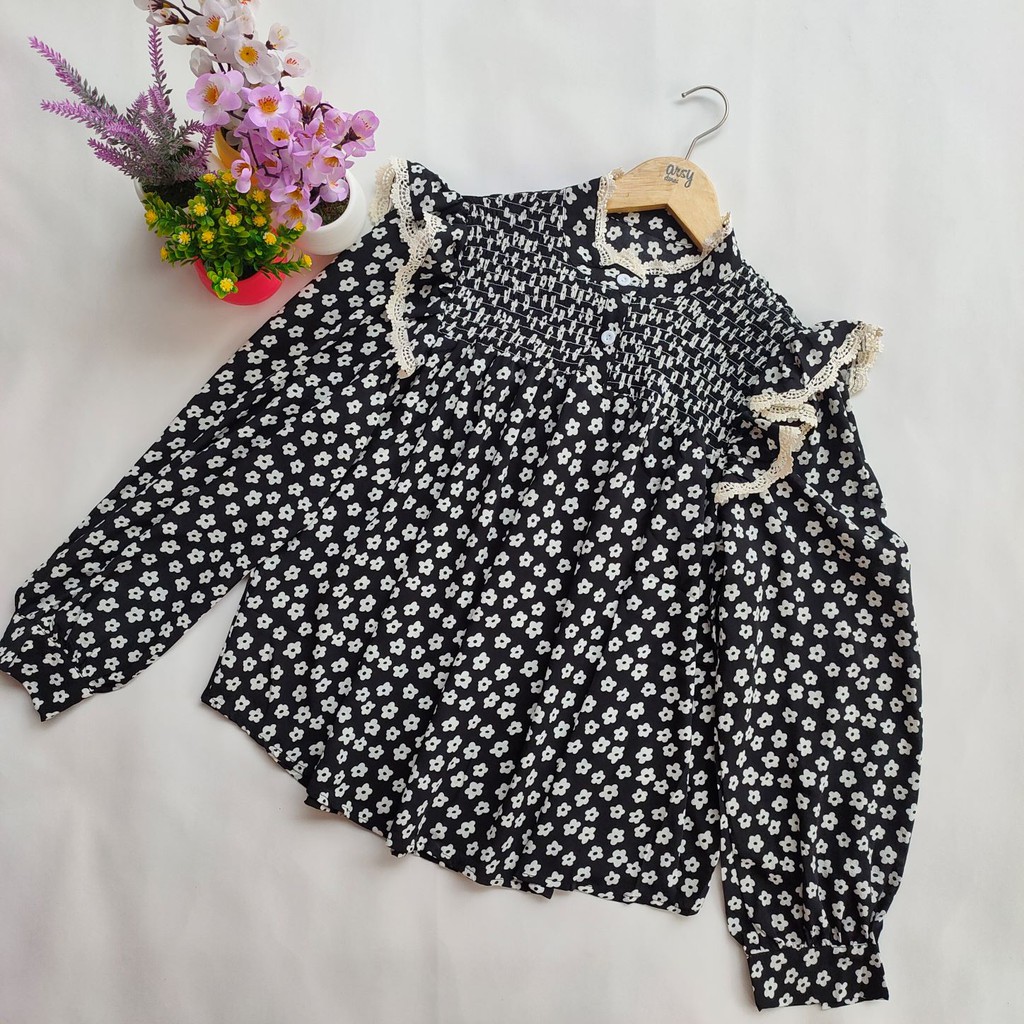ARSY STORES | Blouse Wanita Korea Jumbo Balon Hitam Putih Korea - Nadian Blouse Korean Style-BLACK4