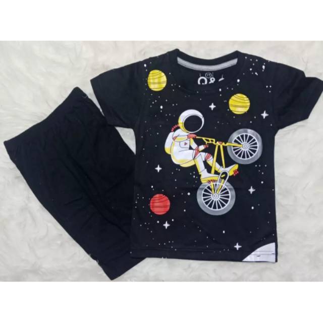 Setelan baju anak  laki laki  dan perempuan navy Astronot 