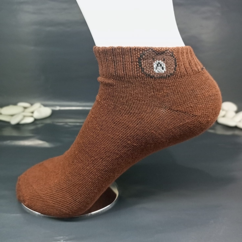 ⭐𝐈𝐇𝐒 𝟎𝟔𝟑⭐️Kaos Kaki Pria Wanita Motif Beruang Kaos Kaki Semata Ankle Socks-2 Coklat