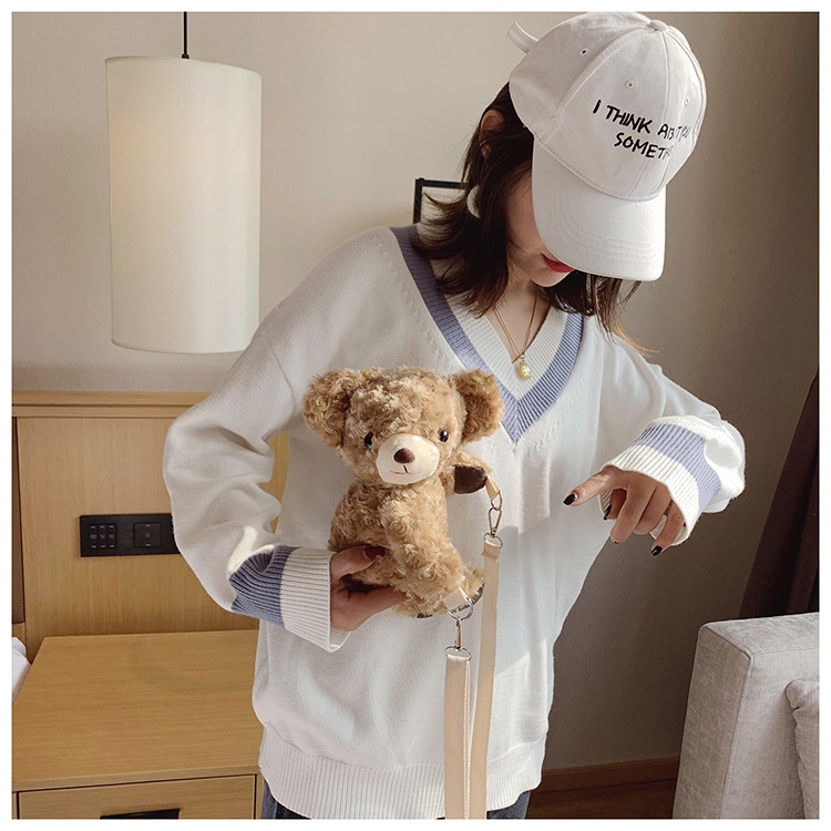 TAS SELEMPANG BERUANG BULU BONEKA Plush fluffy fur sling bag mini teddy bear bag wanita cewek perempuan Bahu Mewah Korea Beruang Merangkul Tas Wanita Baru Tas Bahu Tas Ponsel Tas Karakter Boneka Beruang Tas Bulu Tas Selempang Mini