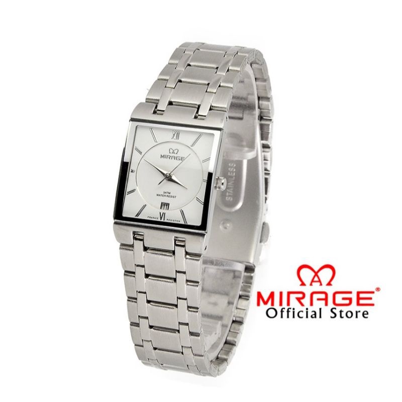 Jam Tangan Wanita Original Tahan Air Garansi 1 Tahun Miragewatch Anti Karat 7908L Silver Tipis JAM TANGAN CEWEK RANTAI STAINLIS PETAK PERSEGI_JAM TANGAN CEWEK FITUR TANGGAL WATER RESISITANT_JAM TANGAN WANITA MIRAGE ORIGINAL FREE BOX DAN BATRAI MIRAGE