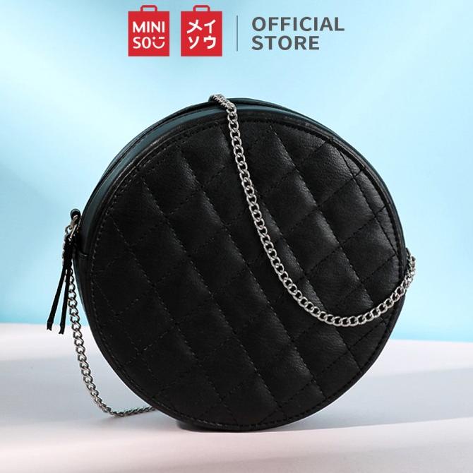 MINISO Tas Bahu Selempang Wanita Lingge Bulat Fashion Sling Bag Woman - Hitam