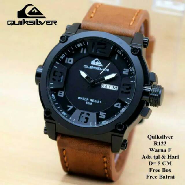 Terima Cod)Jam Tangan QuickSilver Tanggal Hari  Strap Kulit(Dikirim Dari Jakarta)