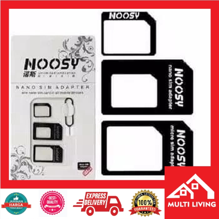 NOOSY Nano Micro Sim Card Adapter 3 in 1 + Pin Injektor Ejector 4 in 1