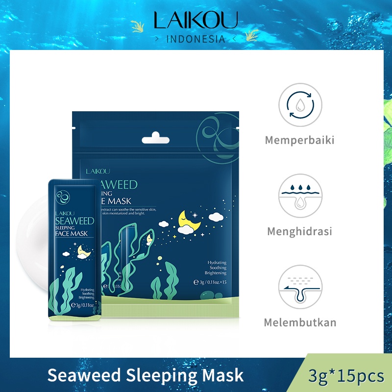 LAIKOU Sleeping Mask Rumput Laut Menenangkan Krim Perbaikan Kemerahan Jerawat 15pcs