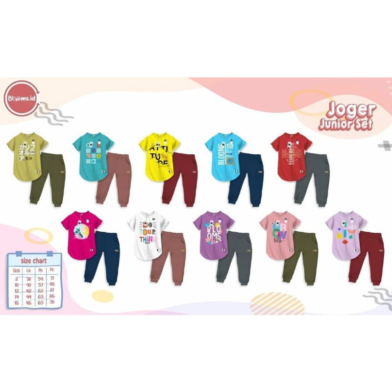READY setelan jogger distro blooms.id/set baju anak remaja cowok cewek/set kaos remaja