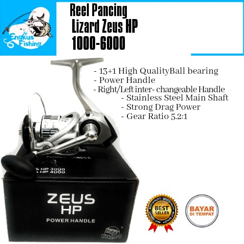 Reel Pancing Lizard Zeus Hp 1000 - 6000 (13+1 Bearing) Power Handle - Engkus Fishing