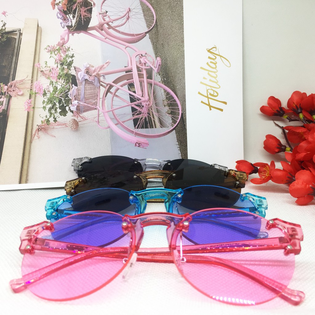 Kacamata Fashion Korea Retro Premium Lensa Warna Biru Pink Coklat - BG0F1