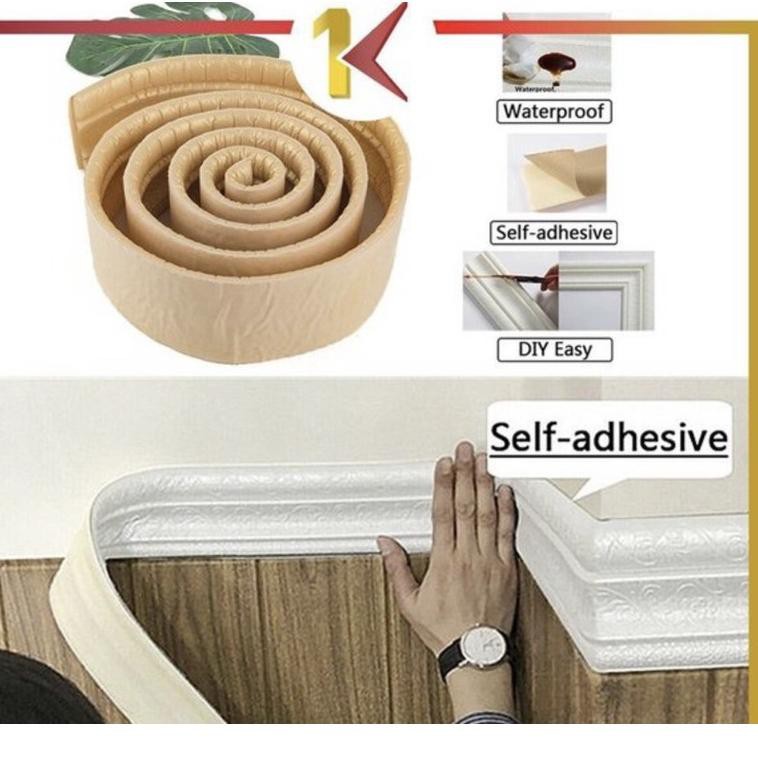 Harga Bersahabat.. Border List Moulding Foam Sticker Lebar 9 CM Panjang 2.3 M Gold Hitam Cream Marbl