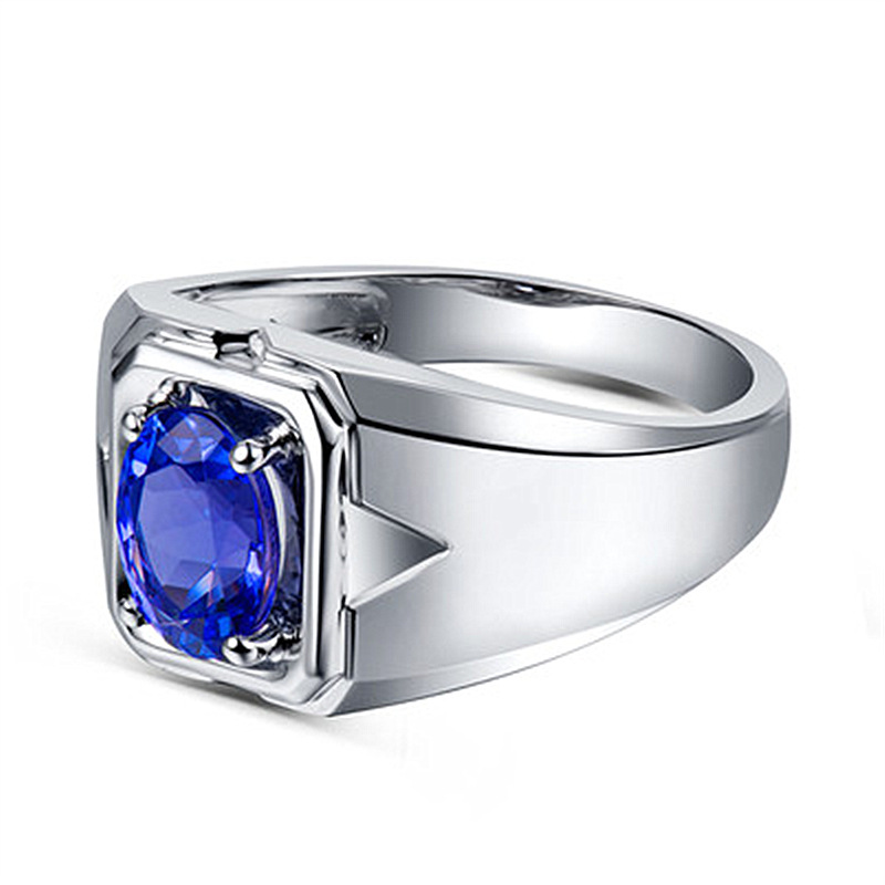 Cincin Baja Titanium Berlian Safir Tanzanite Pria Wanita Fashion Perhiasan Kristal Biru Kawin Rings