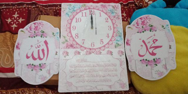 Jam Dinding 1 Set Shabby Pink Bunga