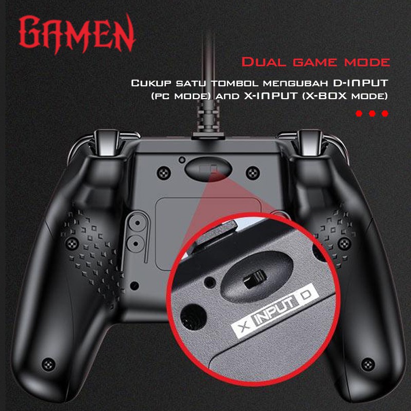 GAMEN GP100 Joystick Gaming Controller Universal Wired Gamepad with Dual Vibration Motors Black