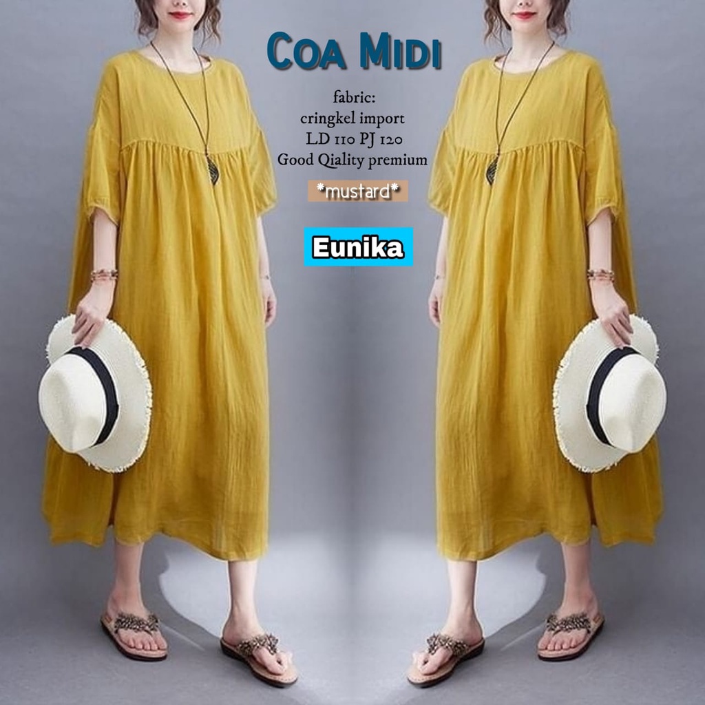 Yundhafashion Dress Midi Coa ld 110 pj 120 cm//Gaun Midi Dress Kasual bahan Crinkle Import Best Qual
