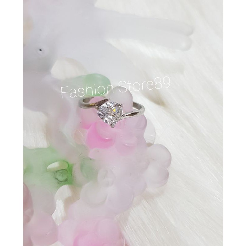 ready cincin impor fashion permata putih Titanium silver titanium white couple nikah halal antikarat