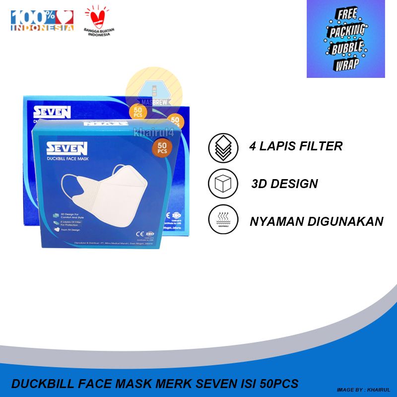 ISI 50 PCS MASKER DUCKBILL MERK SEVEN 4PLY