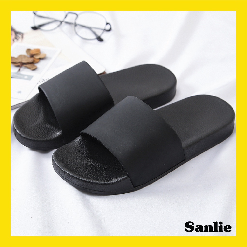 SANLIE SANDAL SLOP POLOS / SANDAL SLIDE SLOP POLOS EMPUK PRIA WANITA WARNA HITAM 525+555