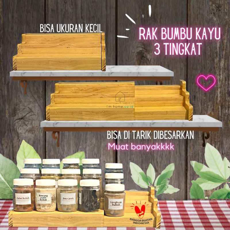 Peralatan Dapur imhome Rak Kayu Susun tingkat bisa dibesarkan perabotan dapur aesthetic rak wadah bu