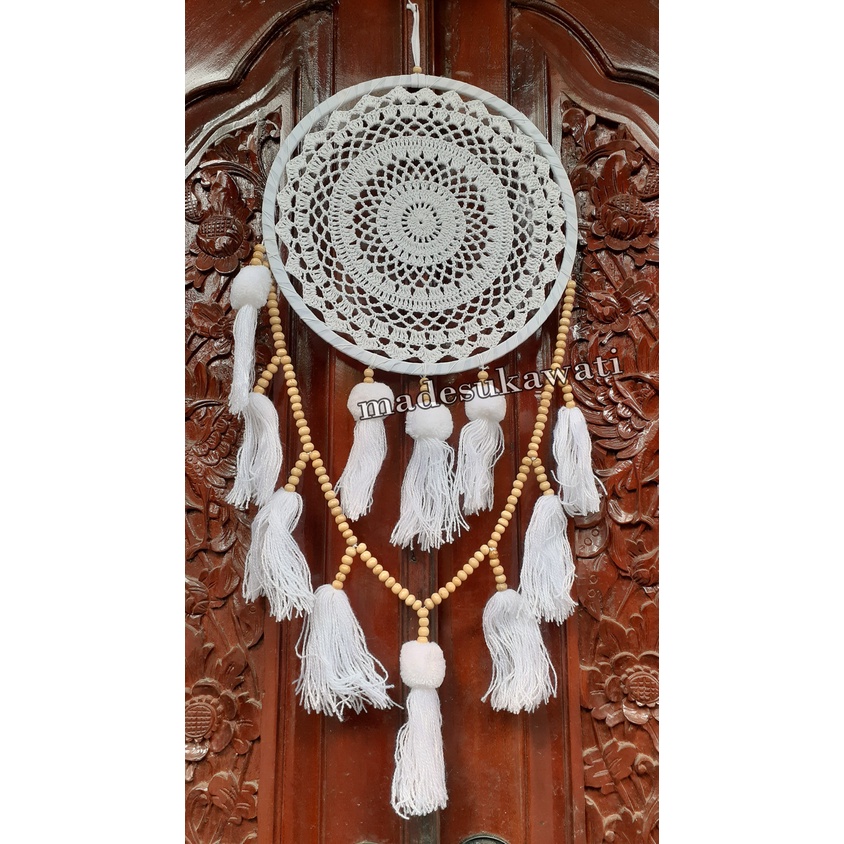 Dream catcher sulaman benang variasi kalung bola pom pom diameter 31cm