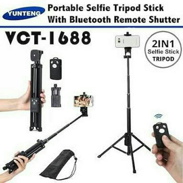 Yunteng VCT-1688 Tongsis Tripod Bluetooth Handphone Gopro Kamera Selfie Stick Blutooth VCT 1688 HP